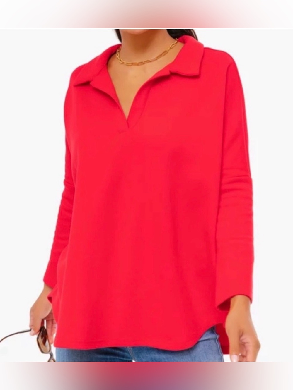 Pomander Place Tuckernuck Red Easy Polo Swing‎ Sweatshirt Top M/L Lagenlook Luxe